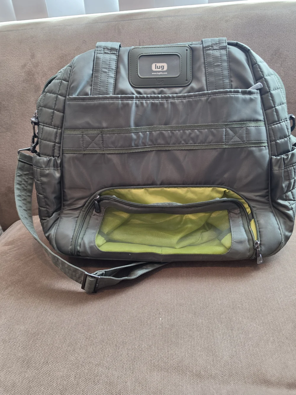 Lug Olive Quilted Tote Bag with Removable Strap